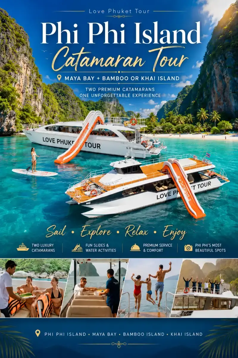 Phi Phi Catamaran with Slide from Phuket at Maya Bay and Pileh Lagoon