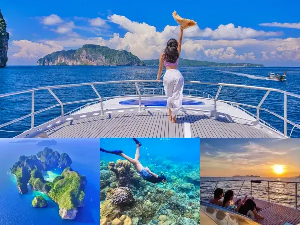 Phi Phi Luxury Speed Catamaran Tour from Phuket with snorkeling, island scenery and Maiton Island sunset