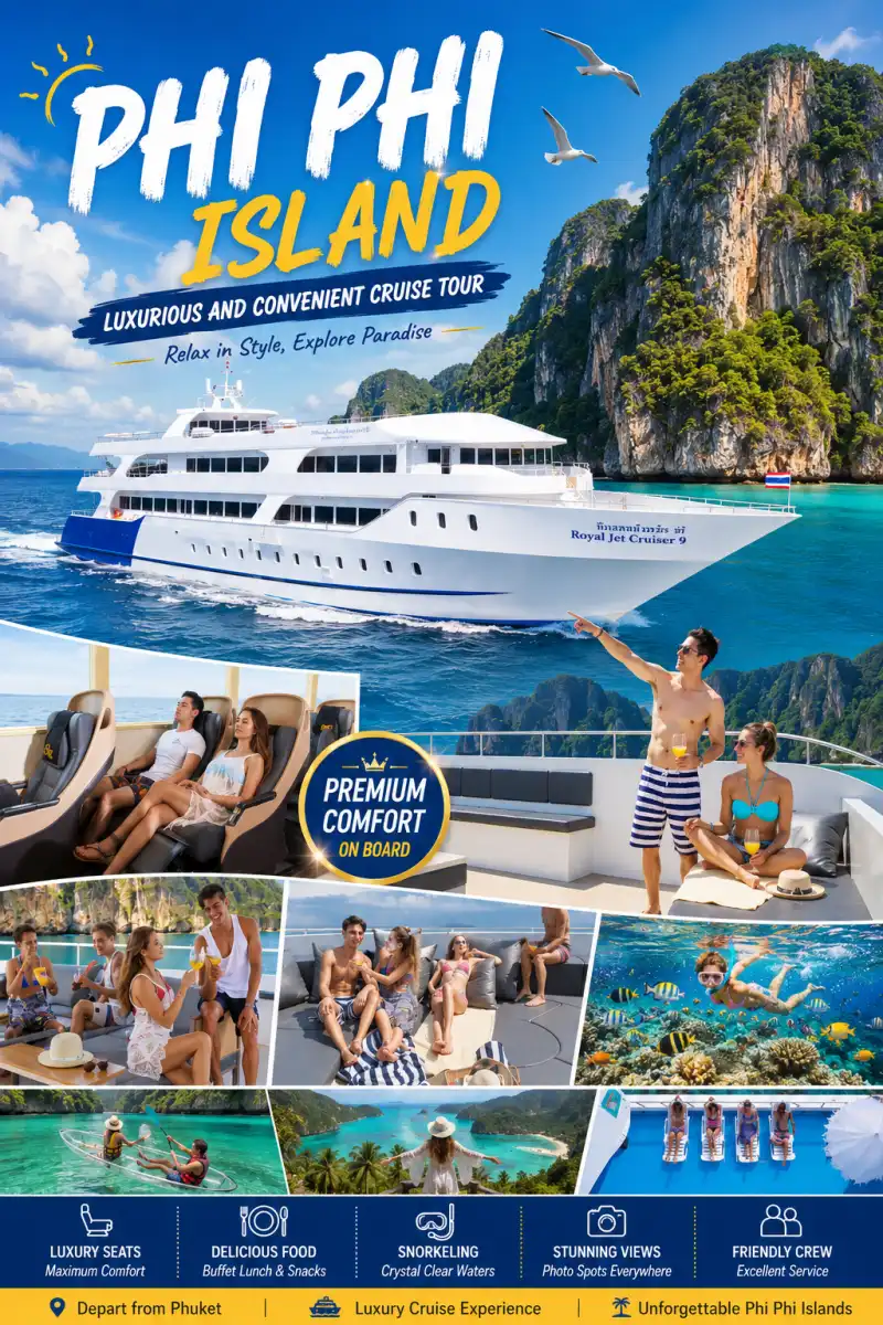 Phi Phi Island Tour by cruise from Phuket with Royal Jet Cruiser boat and snorkeling activities