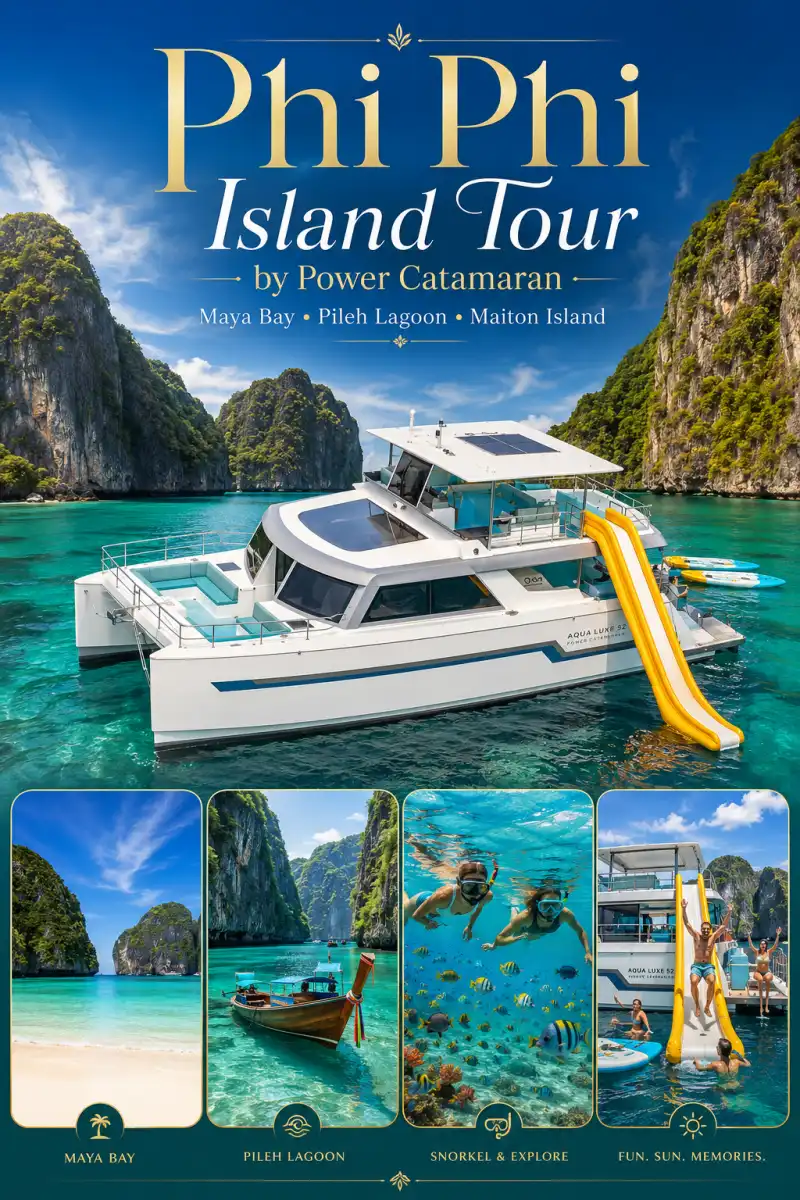 PP12 Phi Phi Island Tour by power catamaran from Phuket with Maya Bay, Pileh Lagoon, Maiton Island, snorkeling and water slide
