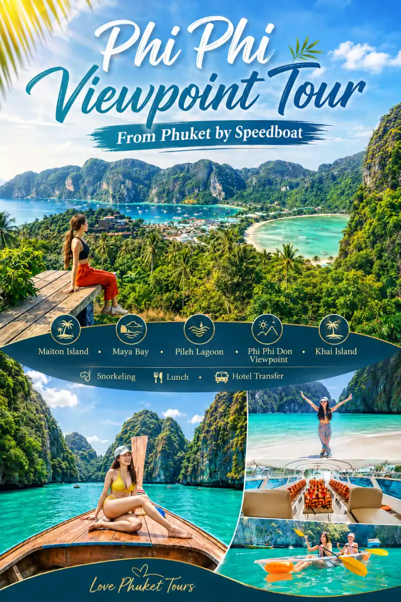 PP9 Phi Phi Viewpoint Tour from Phuket by speedboat with Maya Bay, Pileh Lagoon, Phi Phi Don Viewpoint, Maiton Island, snorkeling and kayaking