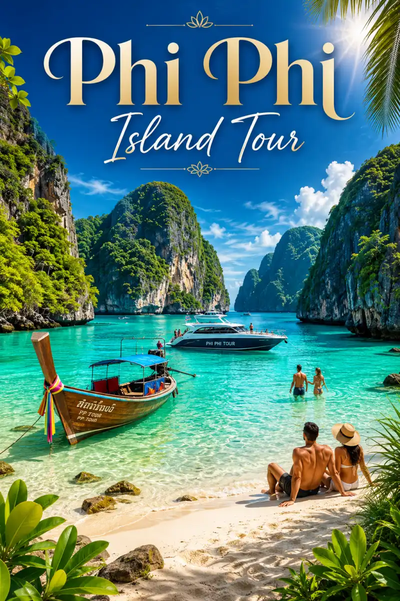 Phi Phi Island Tour from Phuket with Maya Bay, turquoise sea and limestone cliffs