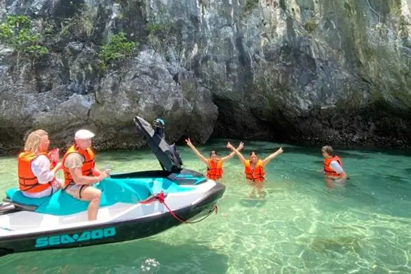 Phuket jet ski tour guests enjoying tropical sea route