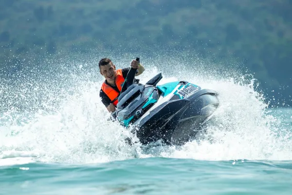 Jet ski tour in Phuket with tropical coastline and sea views