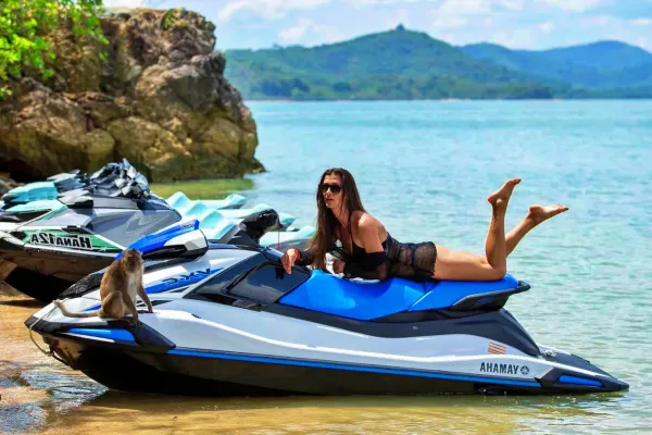 Phuket jet ski tour riders on open sea route