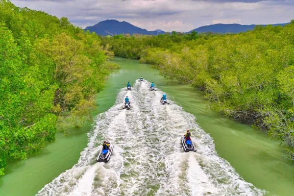 Phuket jet ski tour beach stop with clear water scenery