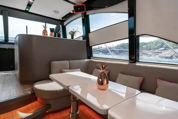 Comfortable indoor seating on the Phi Phi Island luxury yacht from Phuket