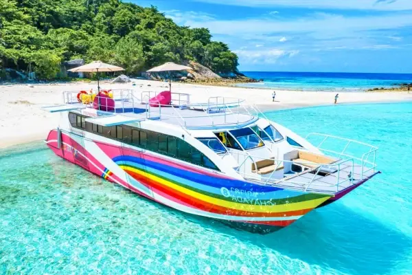 Two-storey speed catamaran used for the Phi Phi Island Late Morning Tour from Phuket