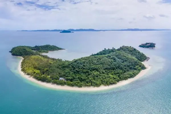 Aerial view of Rang Yai Island during the Phi Phi Island Sunset Tour from Phuket