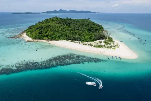Aerial view of Bamboo Island during the Phi Phi Catamaran Tour from Phuket