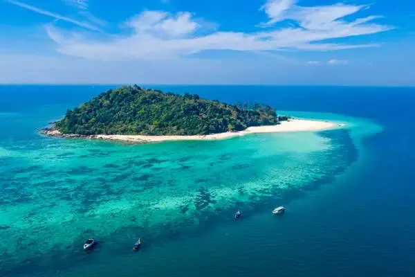 Aerial view of Bamboo Island during the Phi Phi Island Sunrise Tour from Phuket