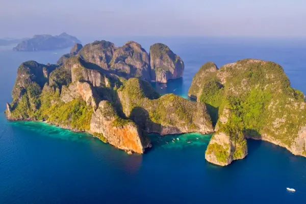 Aerial view of Phi Phi Leh Island during the Phi Phi Island Sunset Tour from Phuket