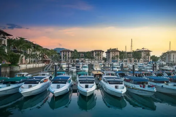 Speedboats at the Phuket marina before the Phi Phi Island Sunrise Tour from Phuket