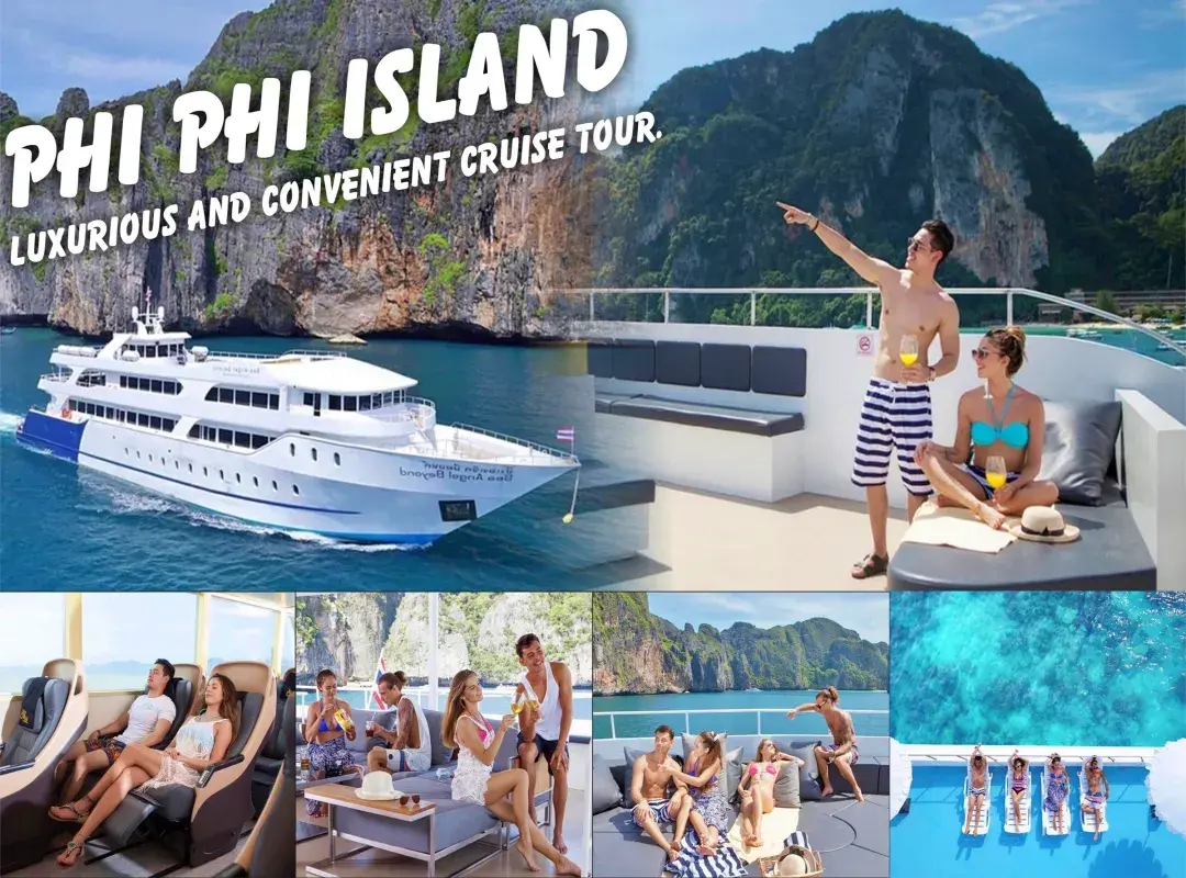 Phi Phi Island cruise tour with comfortable seating, open deck and sea activities