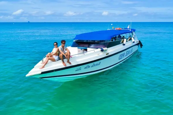 Speedboat ready for Day 2 of the Phi Phi James Bond Krabi 2 day tour from Phuket