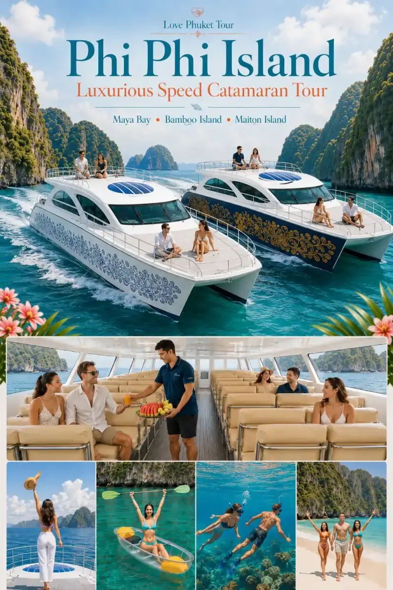 PP3 Phi Phi Island Tour from Phuket by luxurious speed catamaran with Maya Bay, Pileh Lagoon, Bamboo Island, Maiton Island, snorkeling and sunset-style return