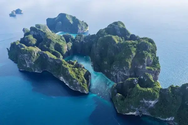 Aerial view of Pileh Lagoon during the Phi Phi Bamboo and Khai Island Tour from Phuket