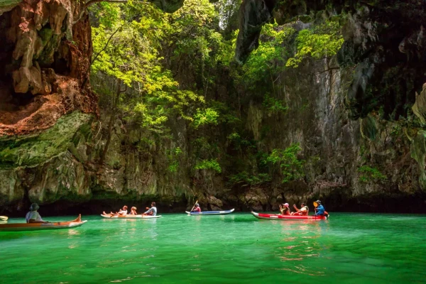 Canoeing through a hidden lagoon at Hong Island in Phang Nga Bay