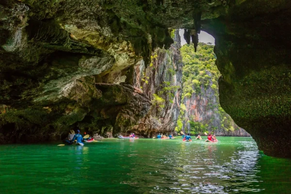 Sea cave canoeing at Hong Island on the James Bond Island speed catamaran tour