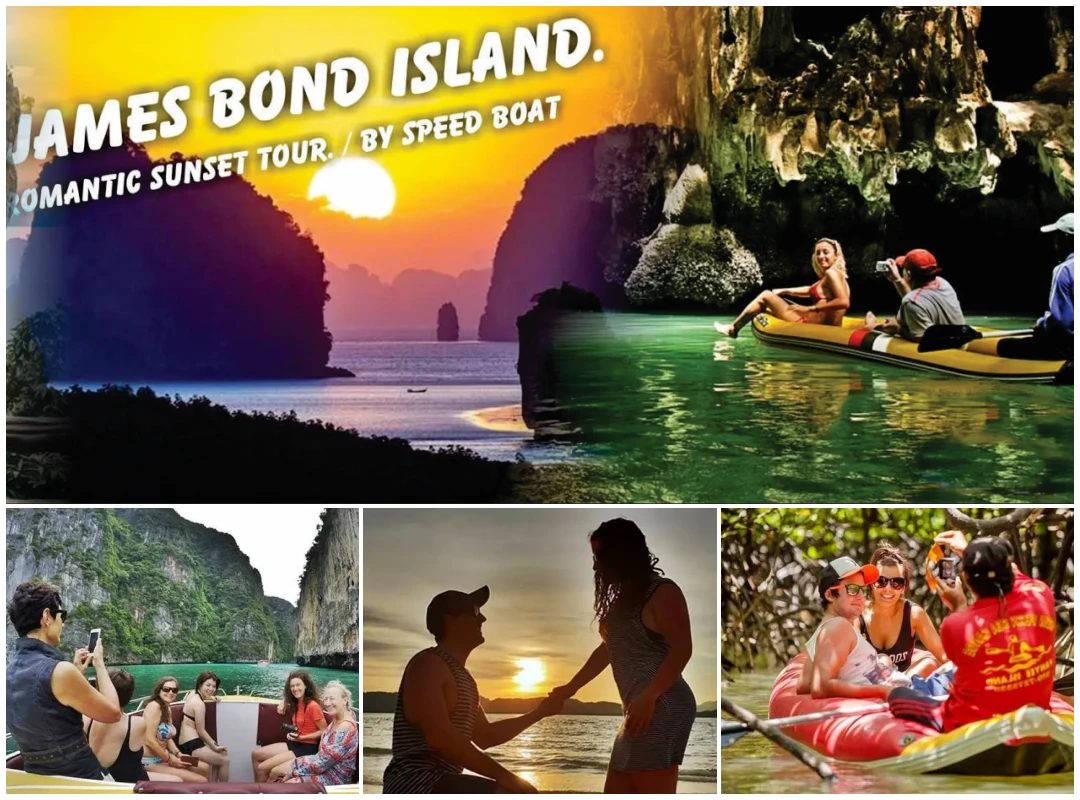 James Bond Island sunset speedboat tour in Phang Nga Bay with sea cave canoeing