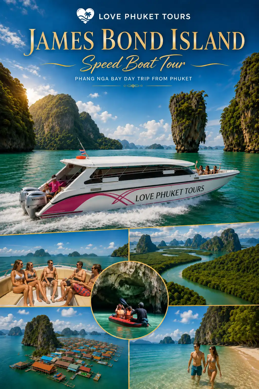 James Bond Island Tour from Phuket by Speedboat in Phang Nga Bay with sea cave canoeing, Koh Panyee and beach swimming
