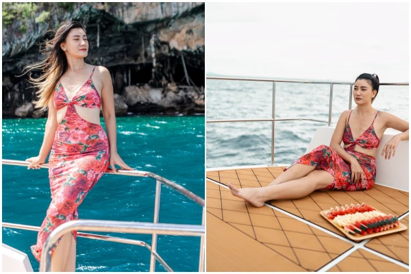 Guests relaxing on the speed catamaran during a Phi Phi Island snorkeling and scuba diving tour