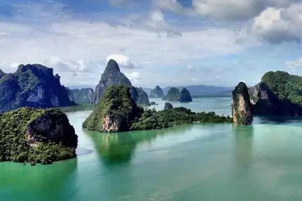 Limestone islands in Phang Nga Bay during the James Bond Island sunset tour from Phuket