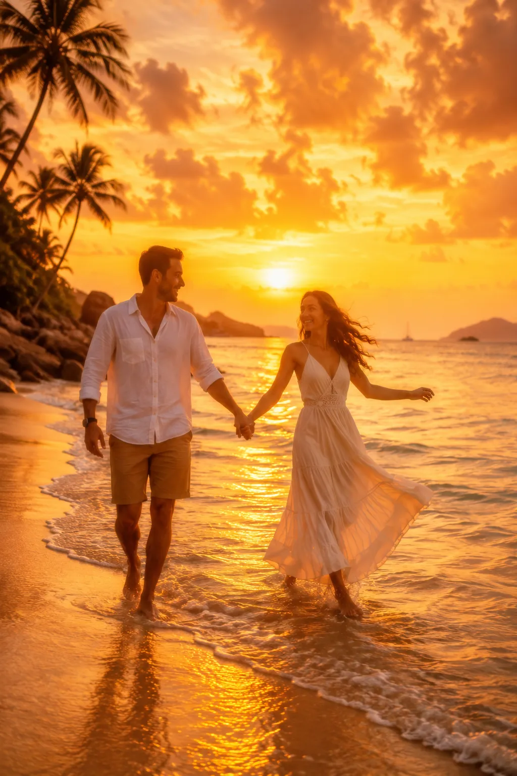 Couple enjoying a romantic sunset on the James Bond Island sunset tour from Phuket