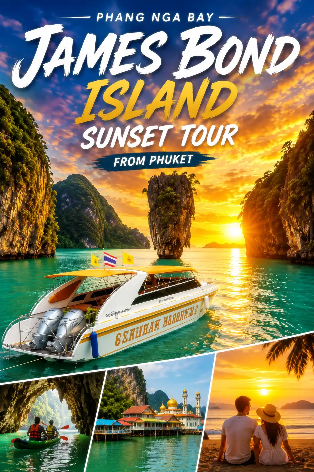 Sunset James Bond Island Tour from Phuket by speedboat with small group 10 to 20 passengers, Phang Nga Bay, canoeing and sunset