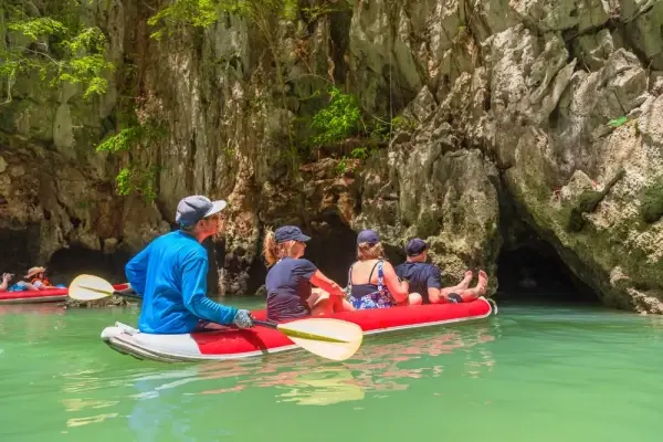 Guided sea cave canoeing at Hong Island in Phang Nga Bay