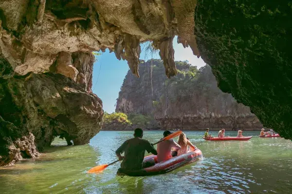 Sea cave canoeing at Hong Island on the James Bond Island Speed Catamaran Tour from Phuket