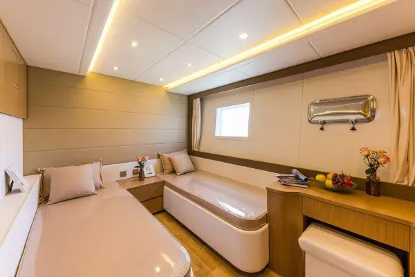 Private cabin and relaxation area aboard the Phi Phi Maya Bay Maiton luxury catamaran from Phuket