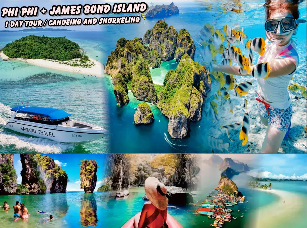 Phi Phi and James Bond Island 1 day tour from Phuket with Bamboo Island snorkeling and sea cave canoeing
