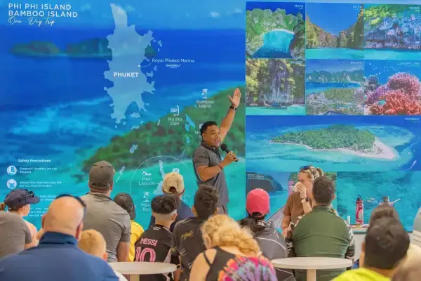 Tour briefing before the Phi Phi James Bond Krabi 2 day tour from Phuket