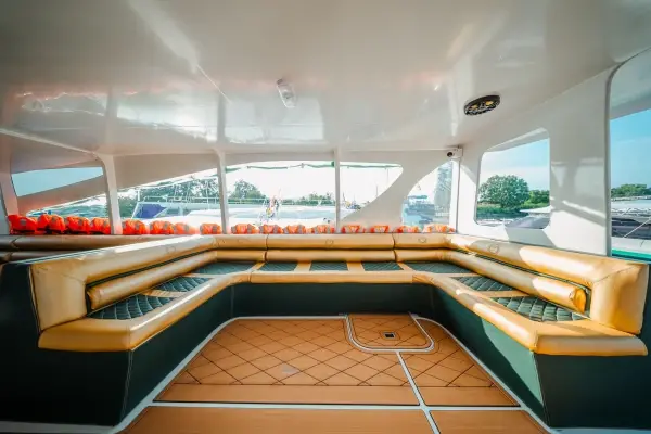 Spacious indoor seating on the speed catamaran to Phi Phi Islands from Phuket