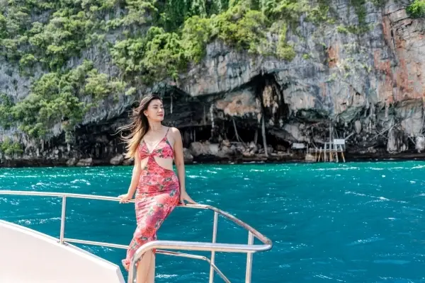 Phi Phi Island sightseeing by speed catamaran around Phi Phi Leh Island during a day tour from Phuket