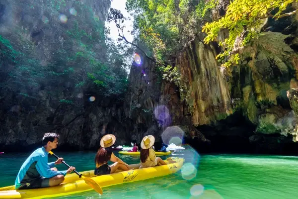 Sea cave canoeing during the James Bond Island Afternoon Tour from Phuket in Phang Nga Bay