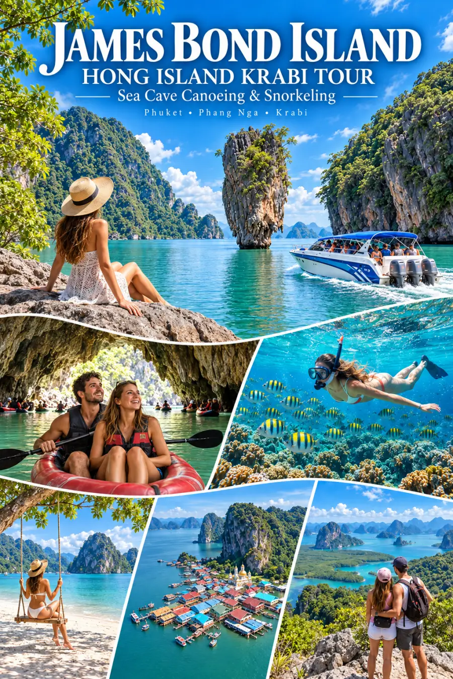 James Bond Island and Hong Island Krabi Tour from Phuket by speedboat with Phang Nga Bay sightseeing, snorkeling and canoeing