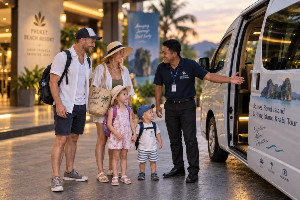 Family hotel pickup for James Bond Island and Hong Island Krabi tour from Phuket