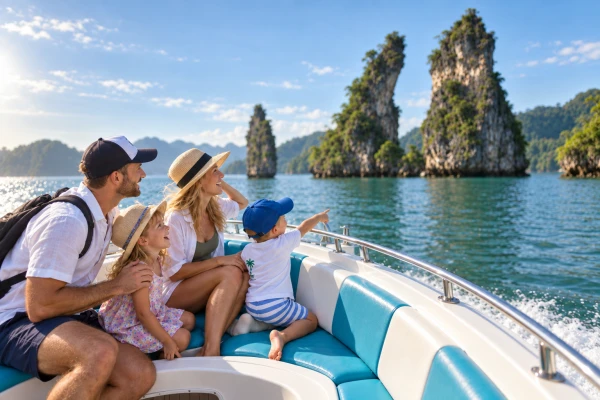 Cruising around Kudu Yai Island with spectacular limestone cliffs during the James Bond Island and Hong Island Krabi Tour from Phuket