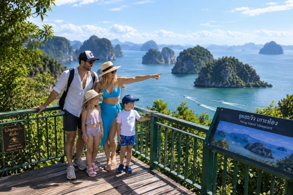 Family enjoying the scenic viewpoint at Hong Island Krabi during a tour from Phuket