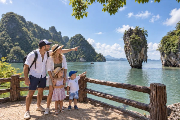 Family visiting James Bond Island and Khao Tapu during a tour from Phuket
