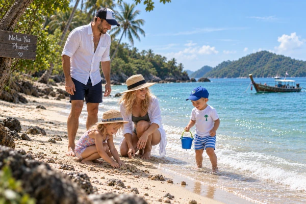 Family relaxing and swimming at Naka Yai Island during the James Bond Island and Hong Island Krabi tour from Phuket