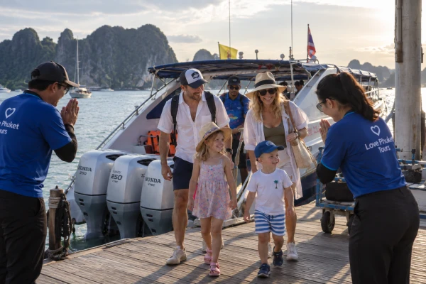 Family returning to the pier at the end of the James Bond Island and Hong Island Krabi Tour from Phuket