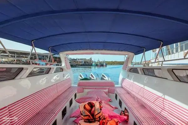 Shaded speedboat seating area for the James Bond Island late morning tour from Phuket