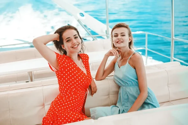 Guests relaxing in comfortable seating onboard a James Bond Island luxury power catamaran