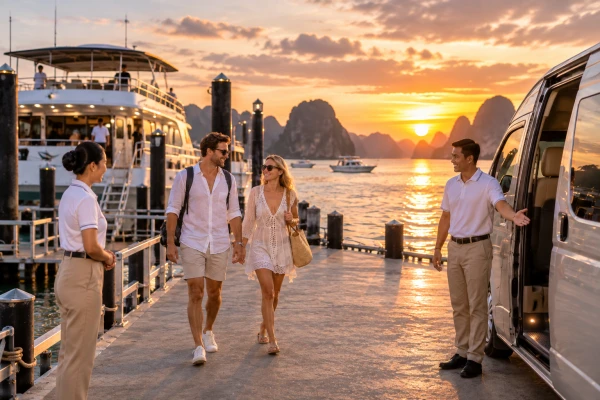 Guests returning to Chalong Pier after the James Bond Island luxury power catamaran tour from Phuket