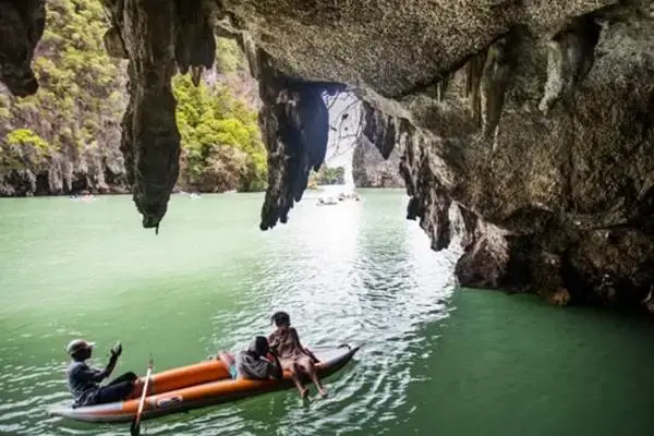 Guided sea cave canoeing at Panak Island in Phang Nga Bay on a James Bond Island Big Boat Tour