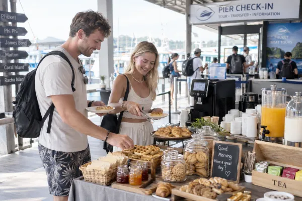 Light breakfast at the pier before James Bond Island Big Boat Tour from Phuket