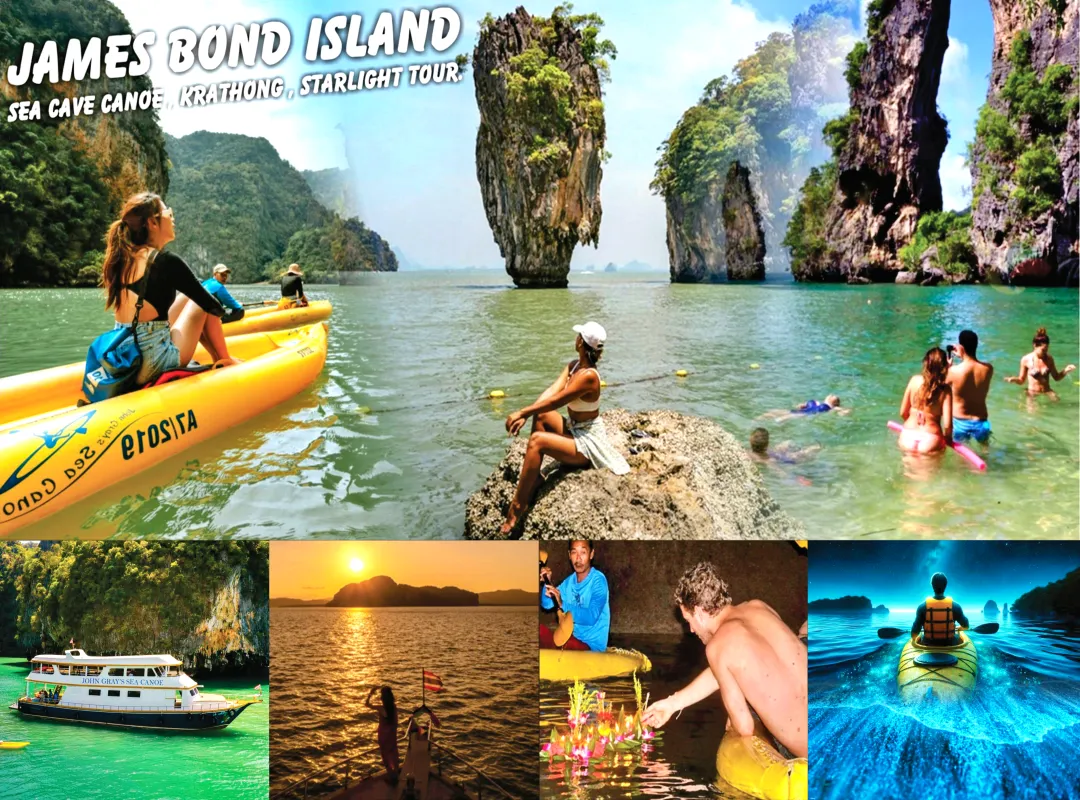 James Bond Island Afternoon Tour from Phuket by big boat with sea cave canoeing, Loy Krathong and starlight